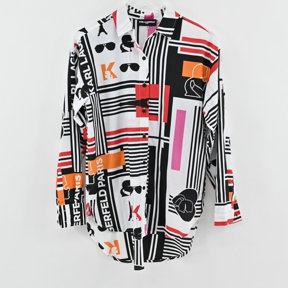 Karl Lagerfeld Tops - Karl Lagerfeld Paris Button Down Shirt Womens Size XS Pop Art Graphic Maximalist